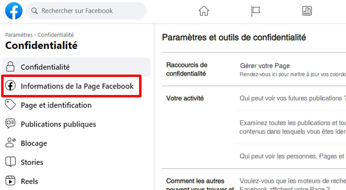 Accéder aux informations de la page facebook Accéder aux informations de la page facebook