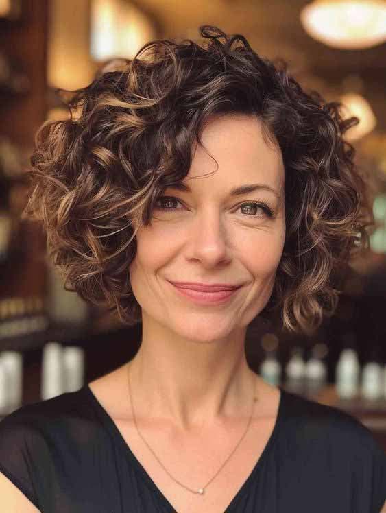 Cheveux courts bouclés balayés sur le côté Cheveux courts bouclés balayés sur le côté