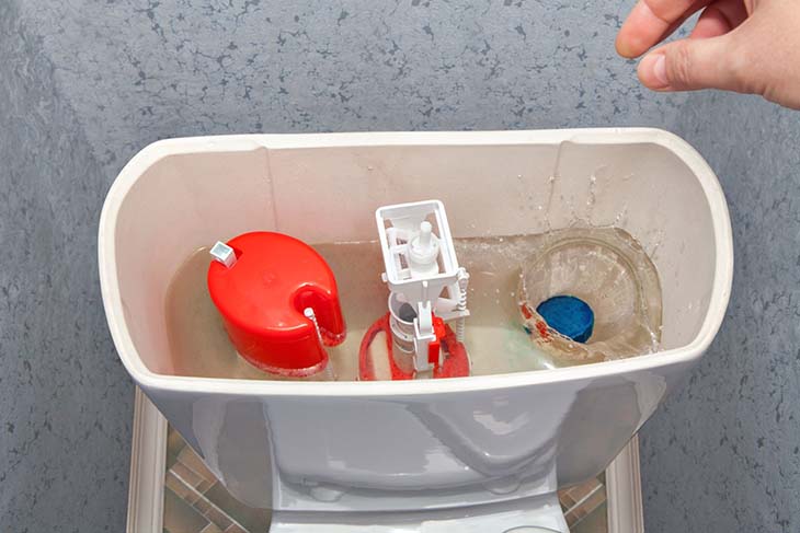 Le réservoir des toilettes ouvert Le réservoir des toilettes ouvert